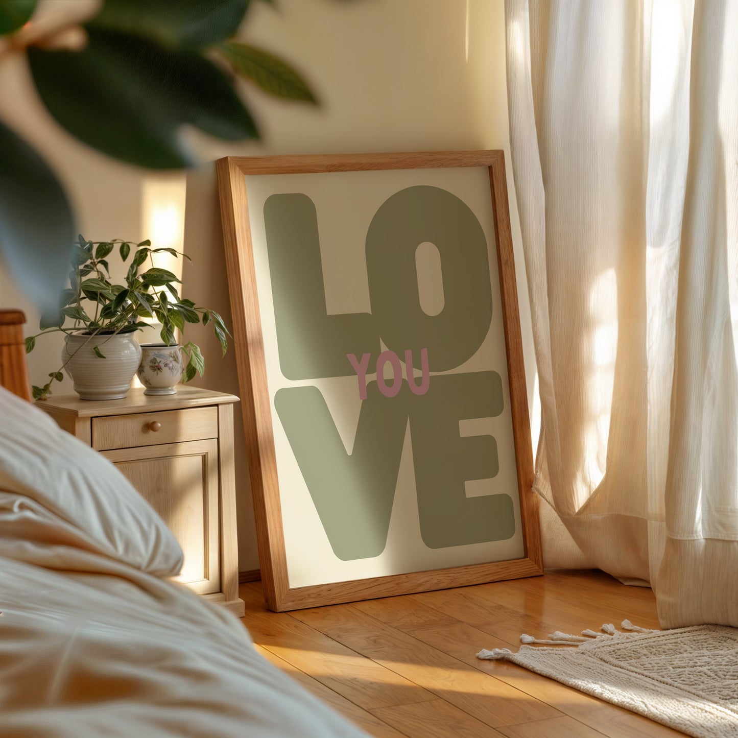 Sage Green Love You Typography Art - Digital Print