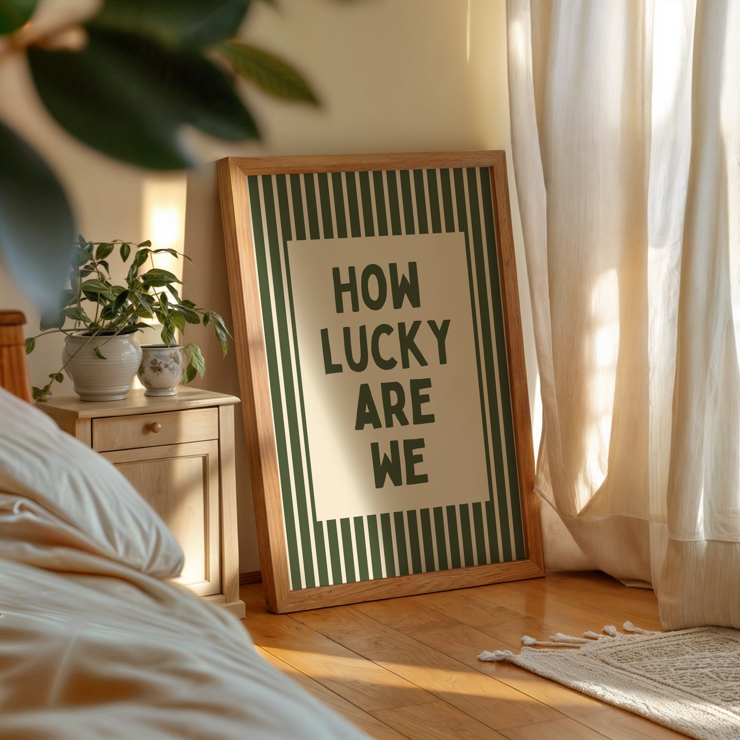 How Lucky Are We Green Striped Print - Digital Print