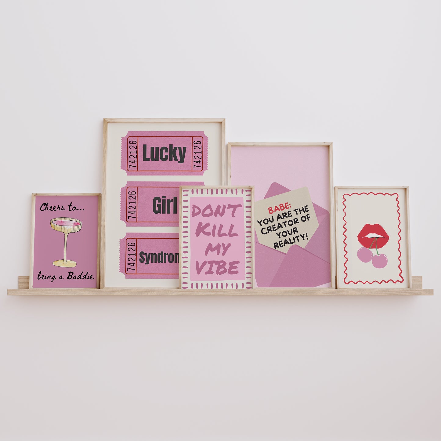 Preppy Pink Trendy Gallery Set of 5 - Digital Print
