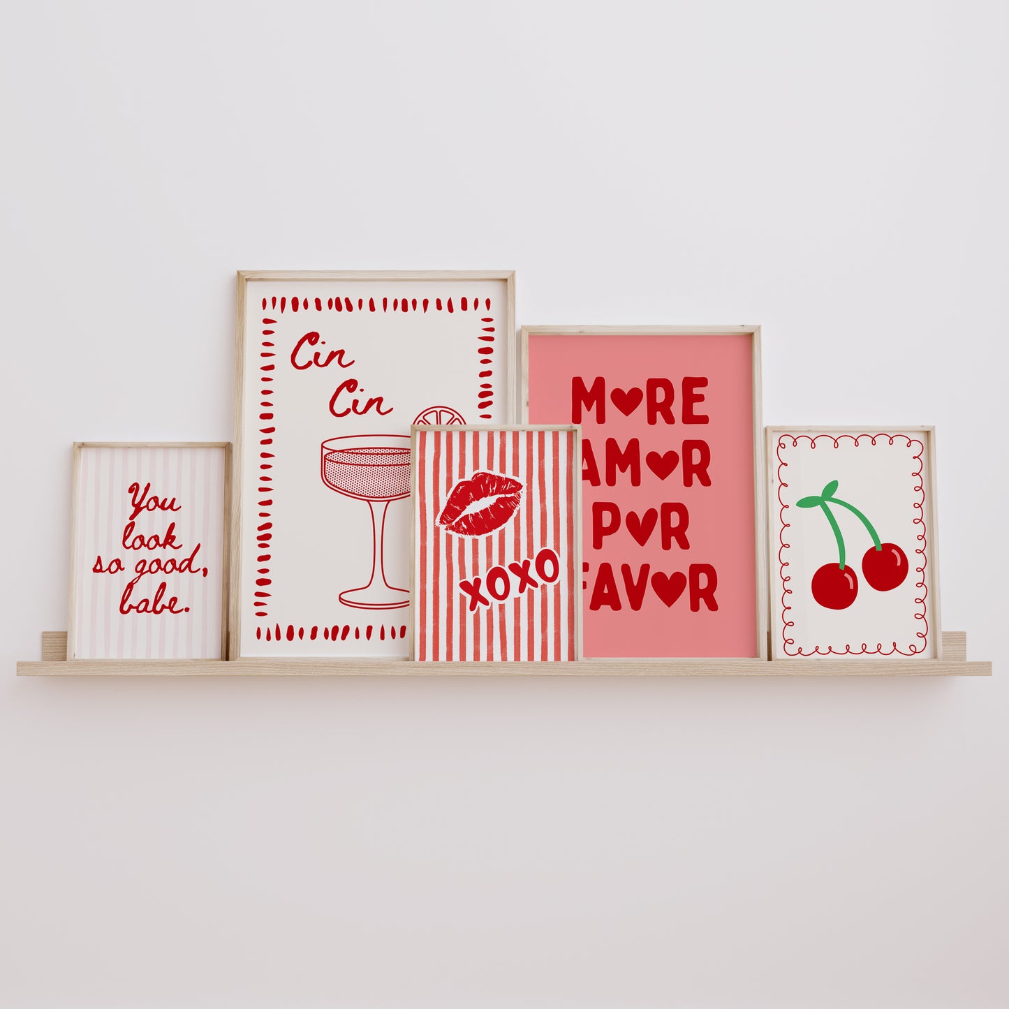 Red & Pink Trendy Gallery Set of 5 - Digital Print