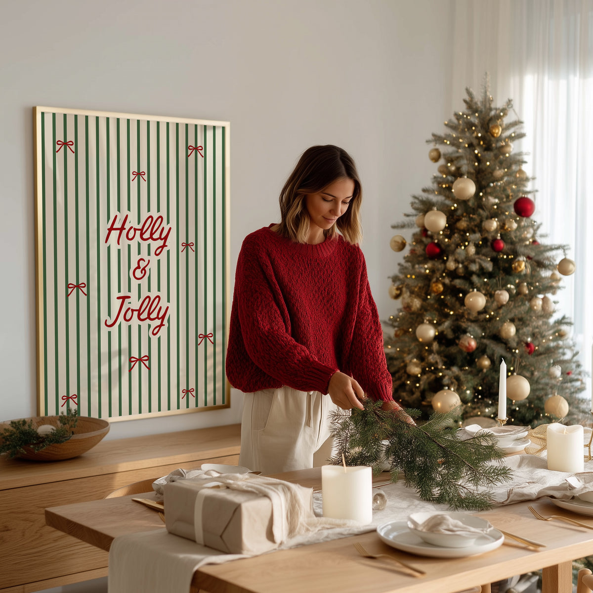 Holly & Jolly | Bow Striped Print