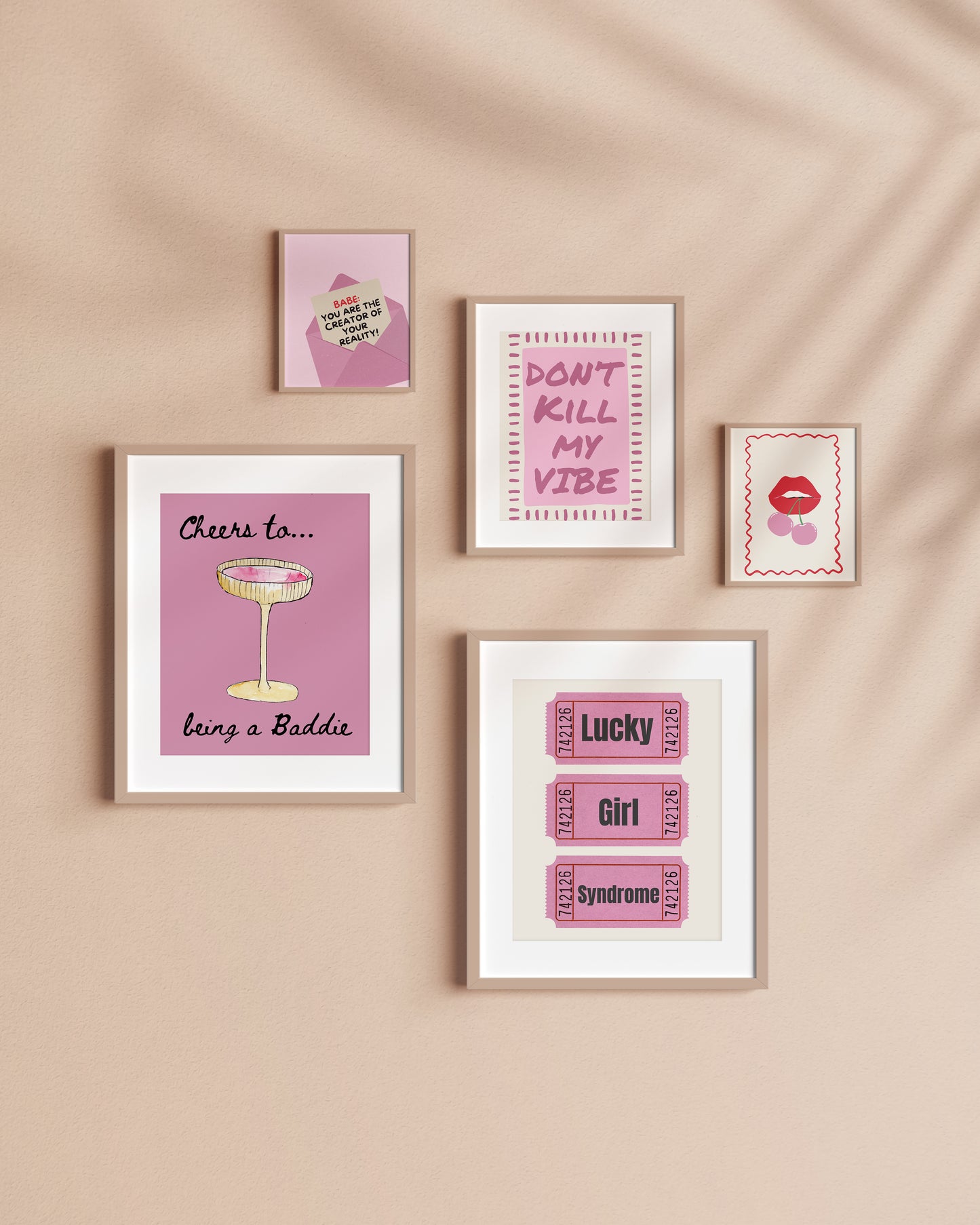 Preppy Pink Trendy Gallery Set of 5 - Digital Print