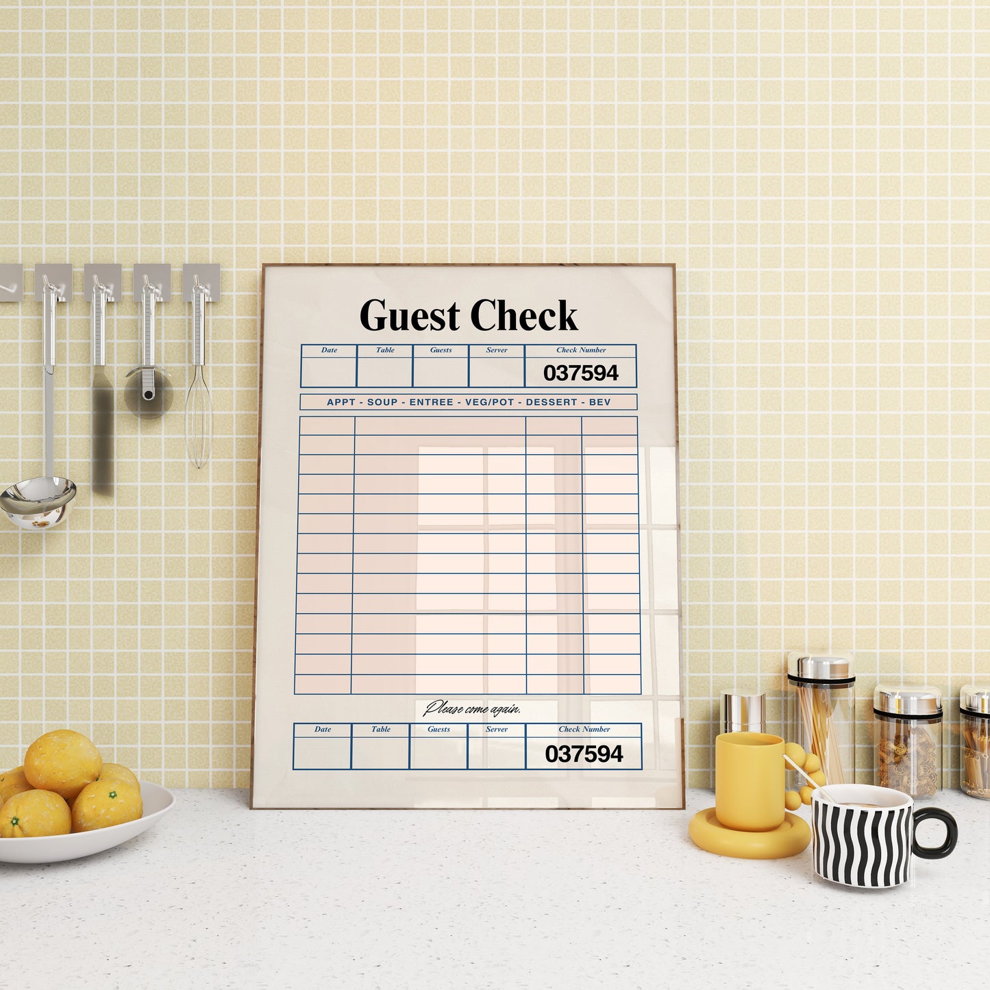 Black Retro Blank Guest Check - Digital Print