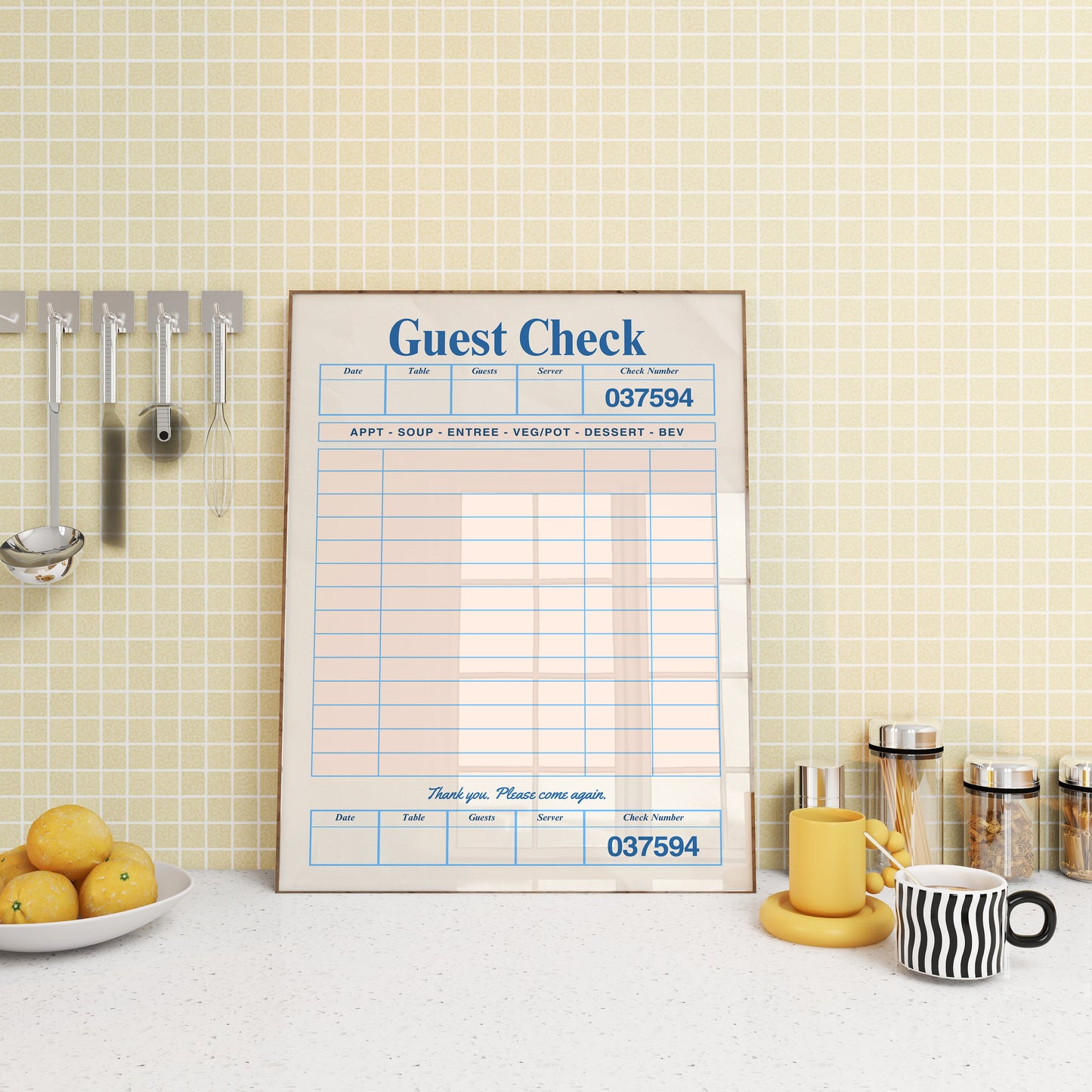 Retro Blue Blank Guest Check - Digital Print
