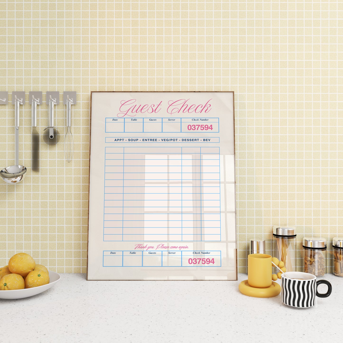 Pink Retro Blank Guest Check - Digital Print