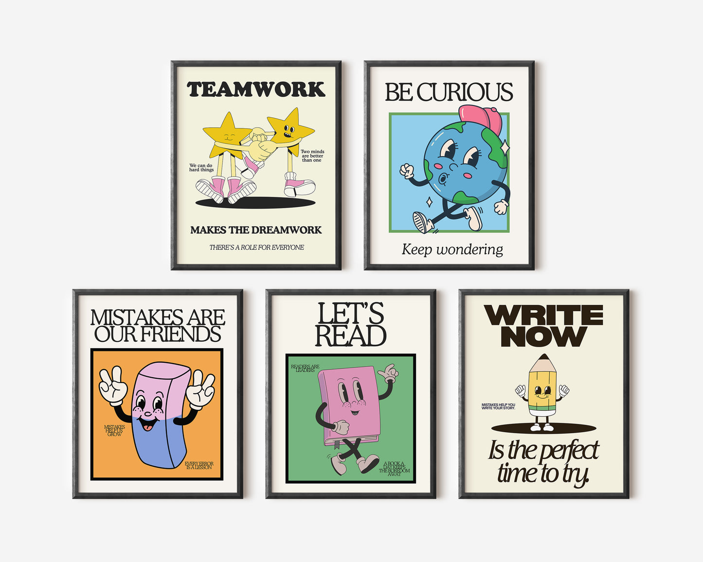 Vintage Retro Mascot Classroom Art Set Of 10 - Digital Print