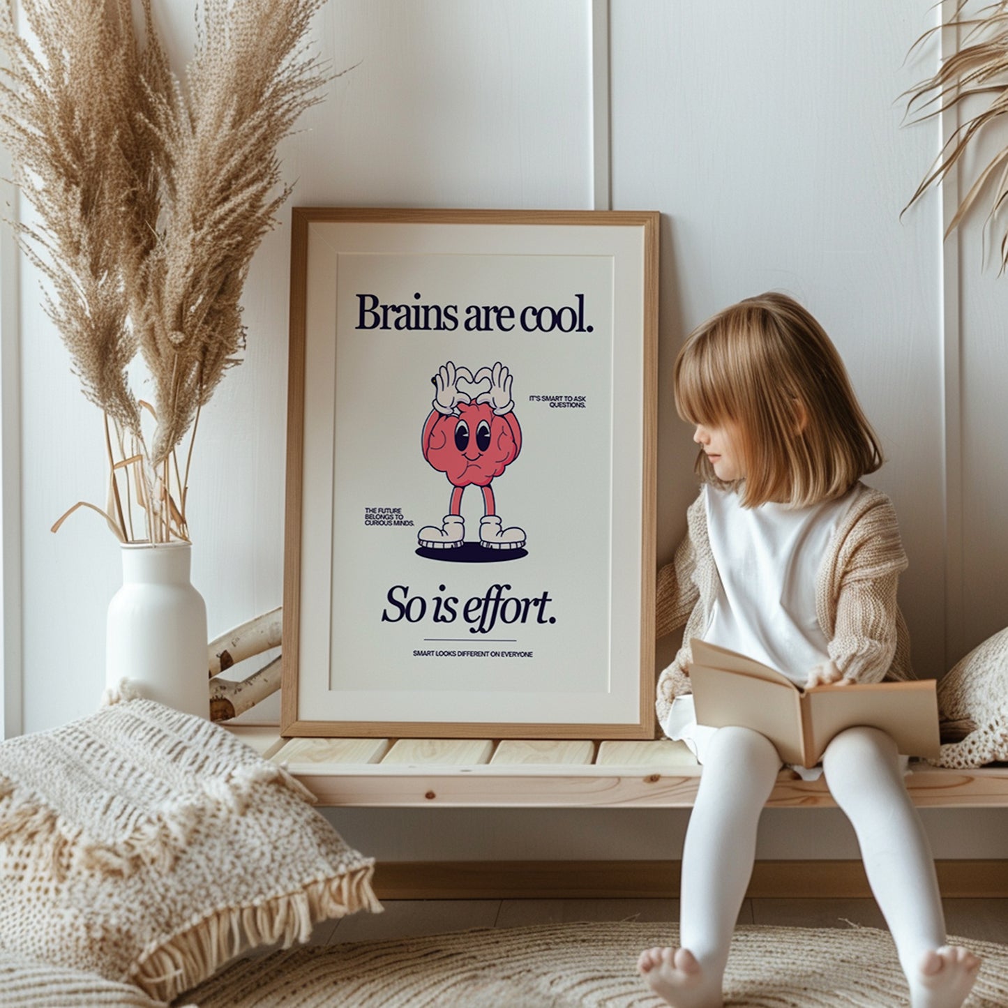 Brains Are Cool, So Is Effort Retro Character Poster - Digital Print