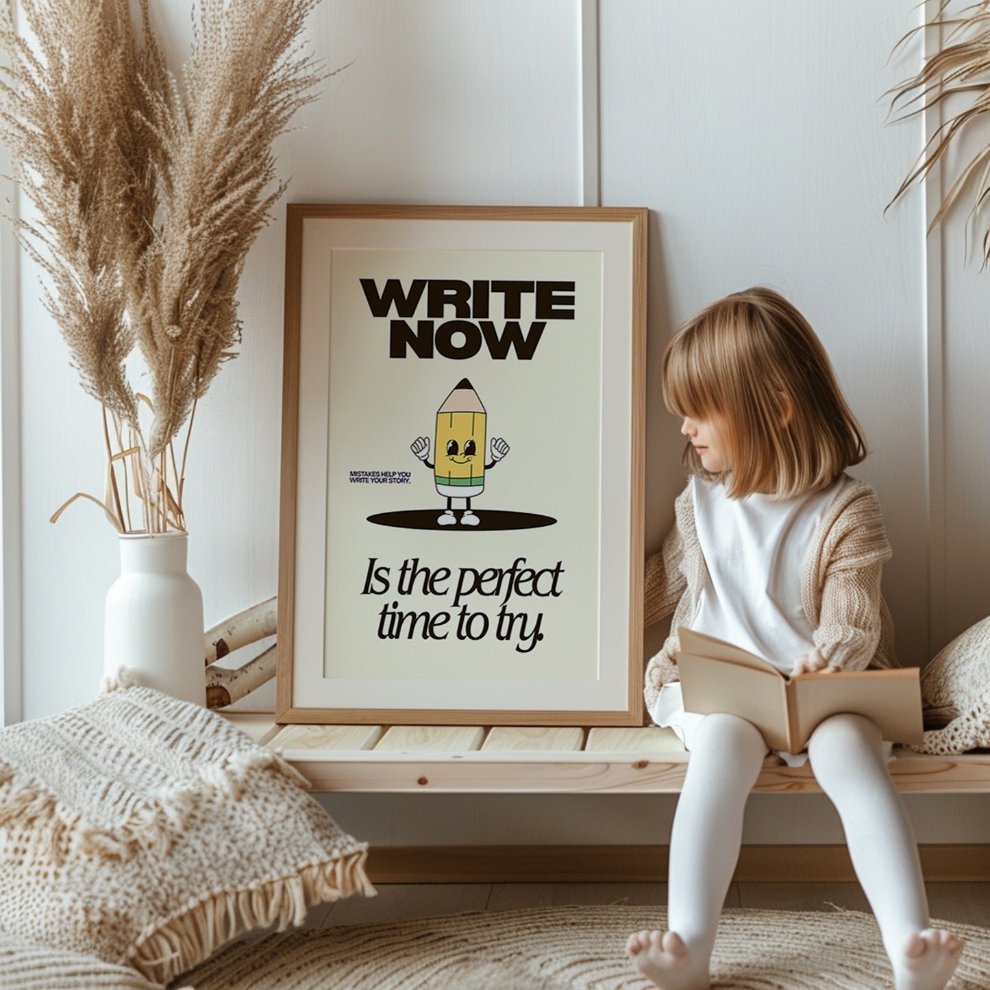 Write Now Cute Pencil Character Classroom Art - Digital Print