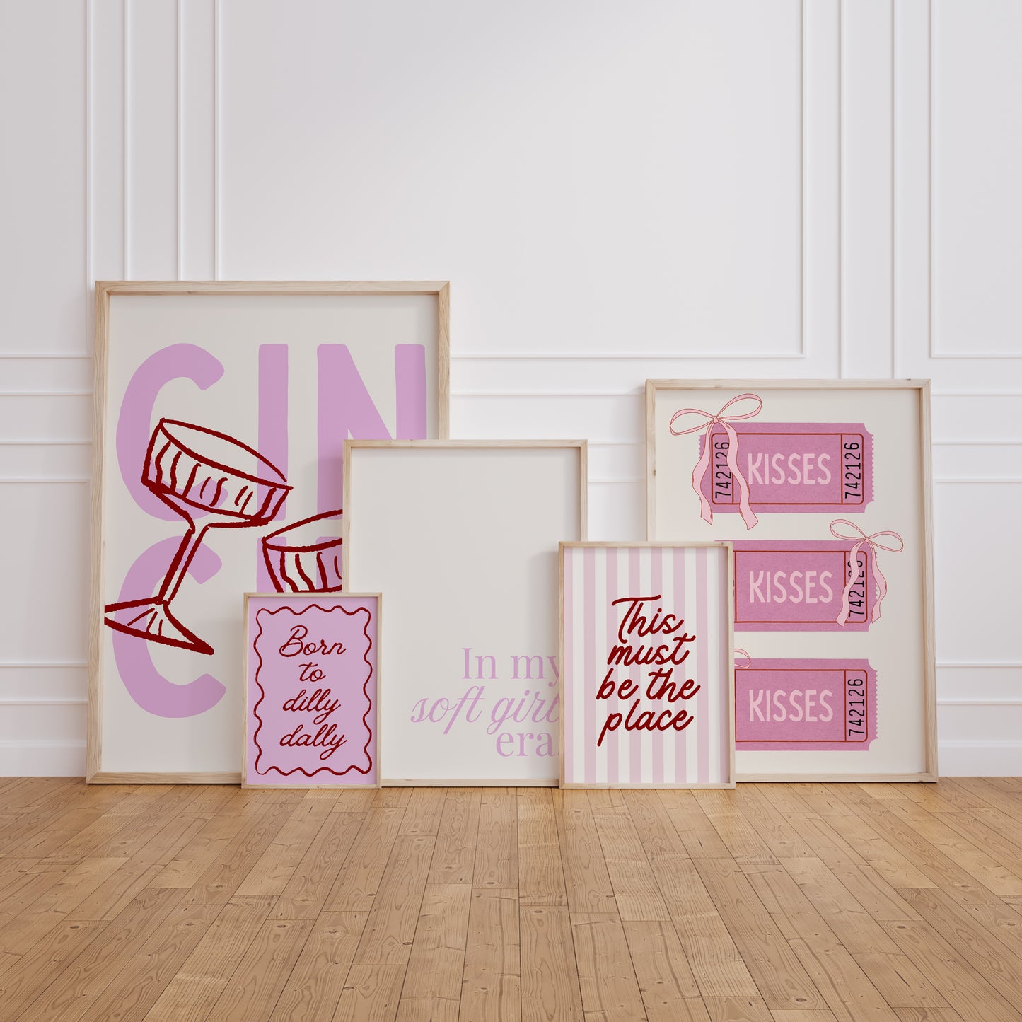 Pink/red/white Girly Coquette theme gallery set of 5