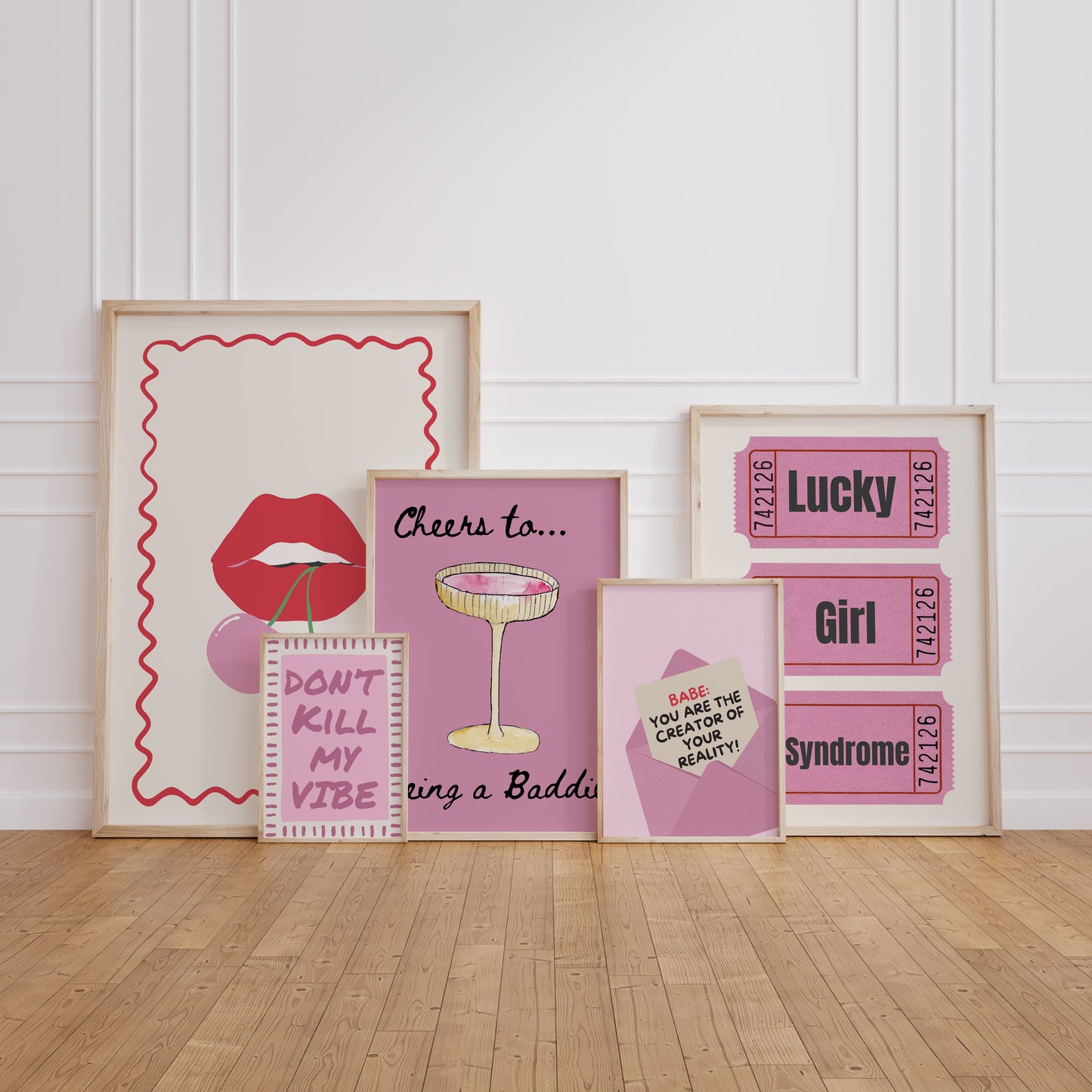 Pink Girly Dopamine Art Set of 5 | Dorm room Decor