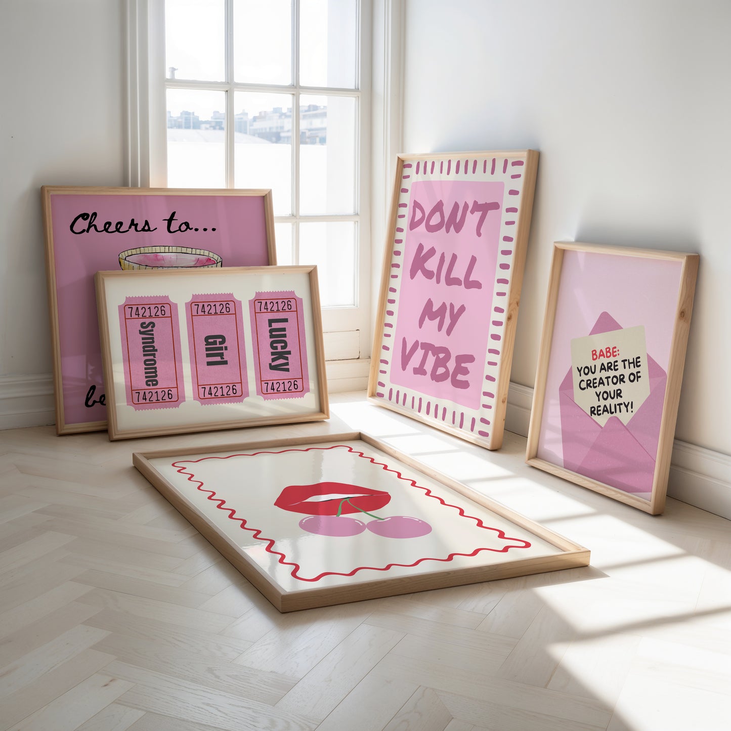 Preppy Pink Trendy Gallery Set of 5 - Digital Print