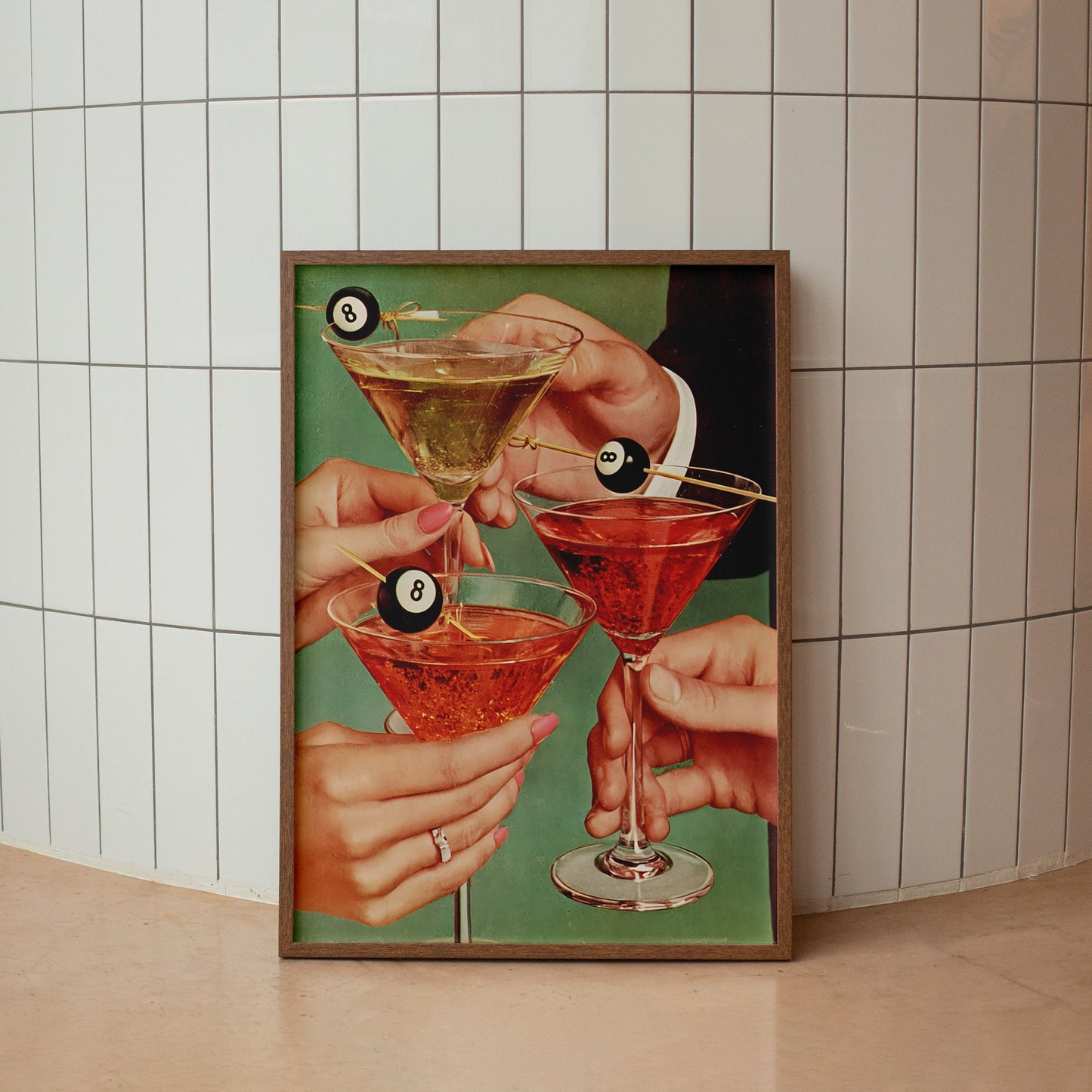 Funky Retro 8-Ball Martini Cocktail Print - Digital Print