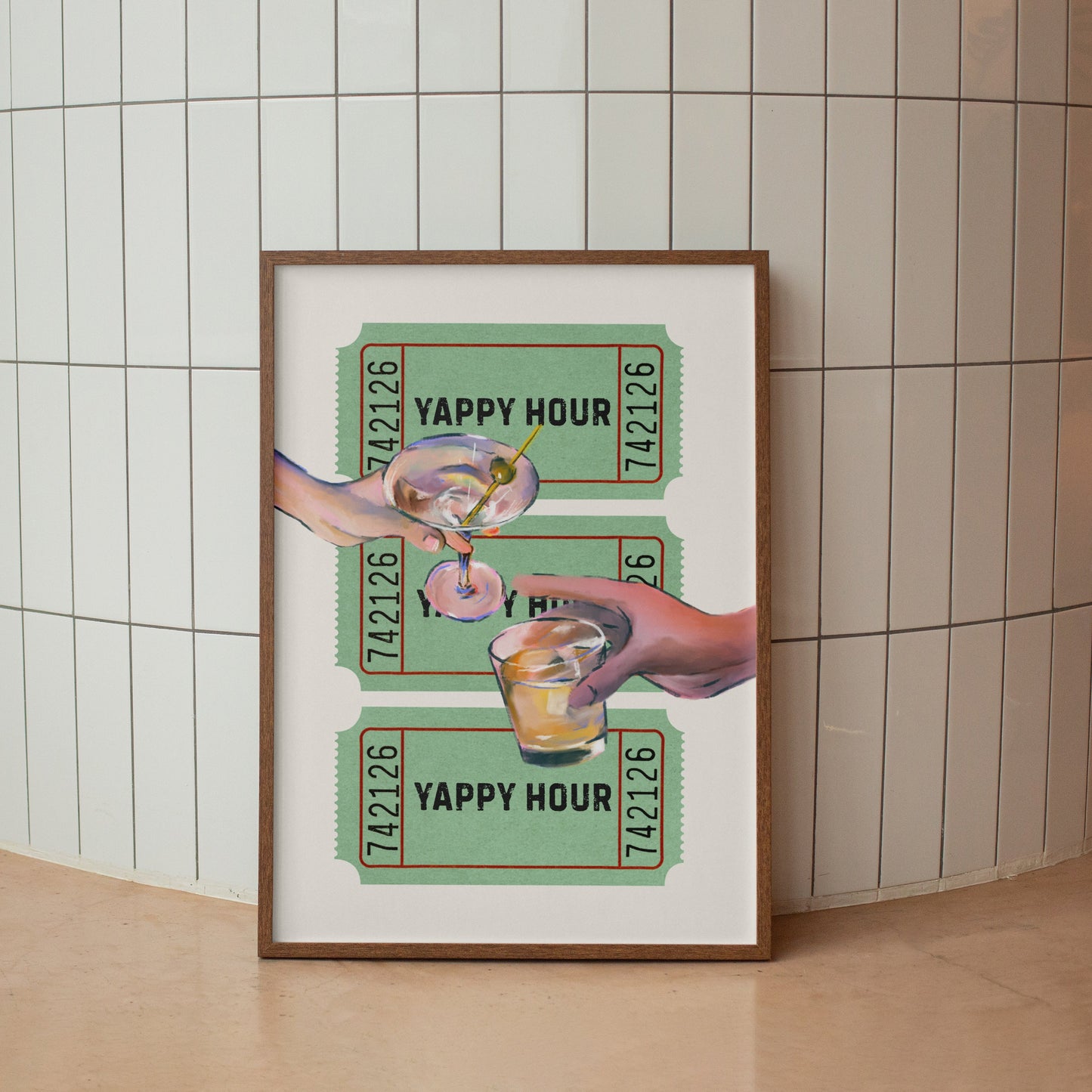 Yappy Hour Retro Drink Ticket Cocktail Art Poster - Digital Print