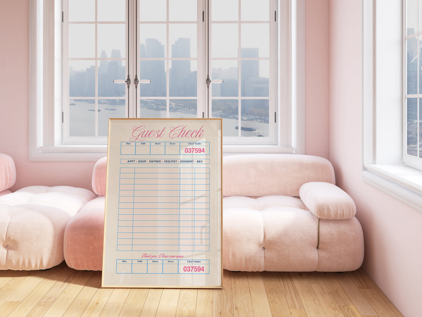 Pink Retro Blank Guest Check - Digital Print