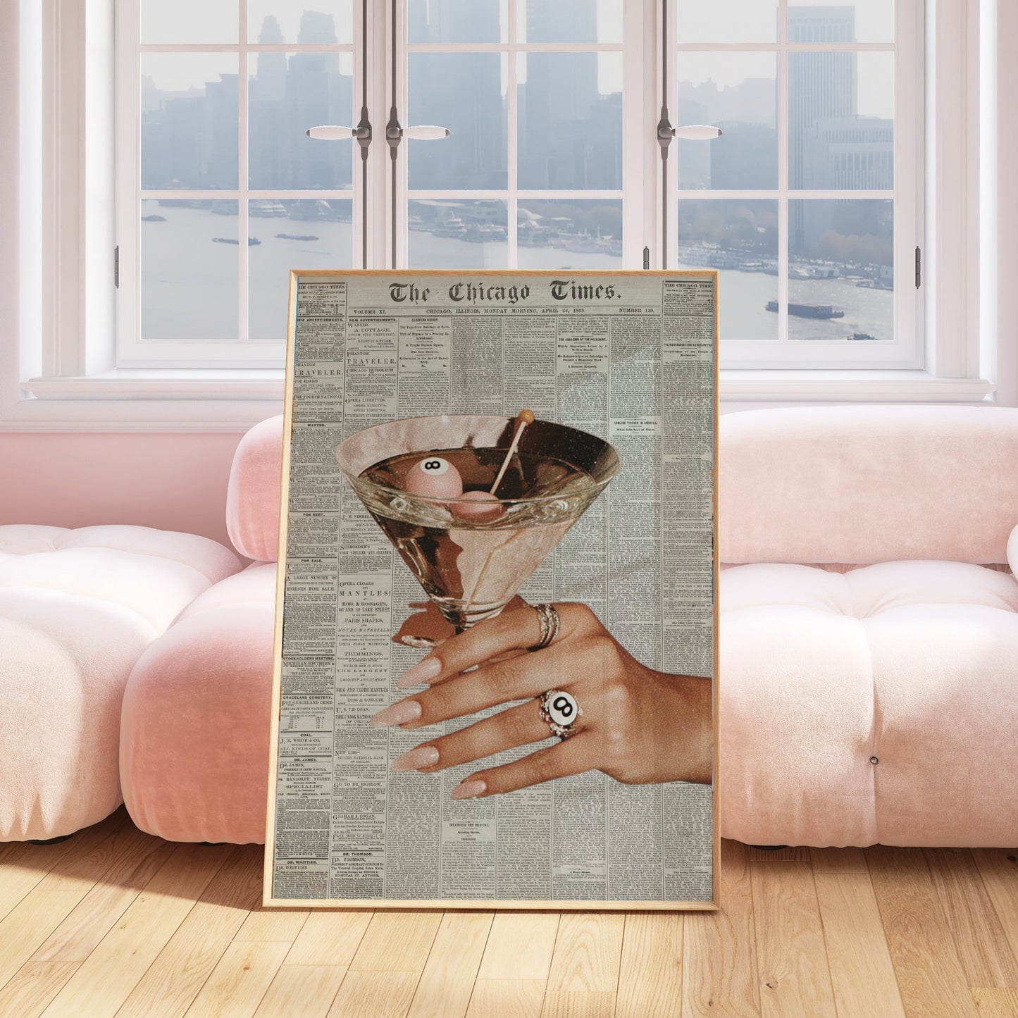 Pink Retro 8-Ball Martini Cocktail Print - Digital Print