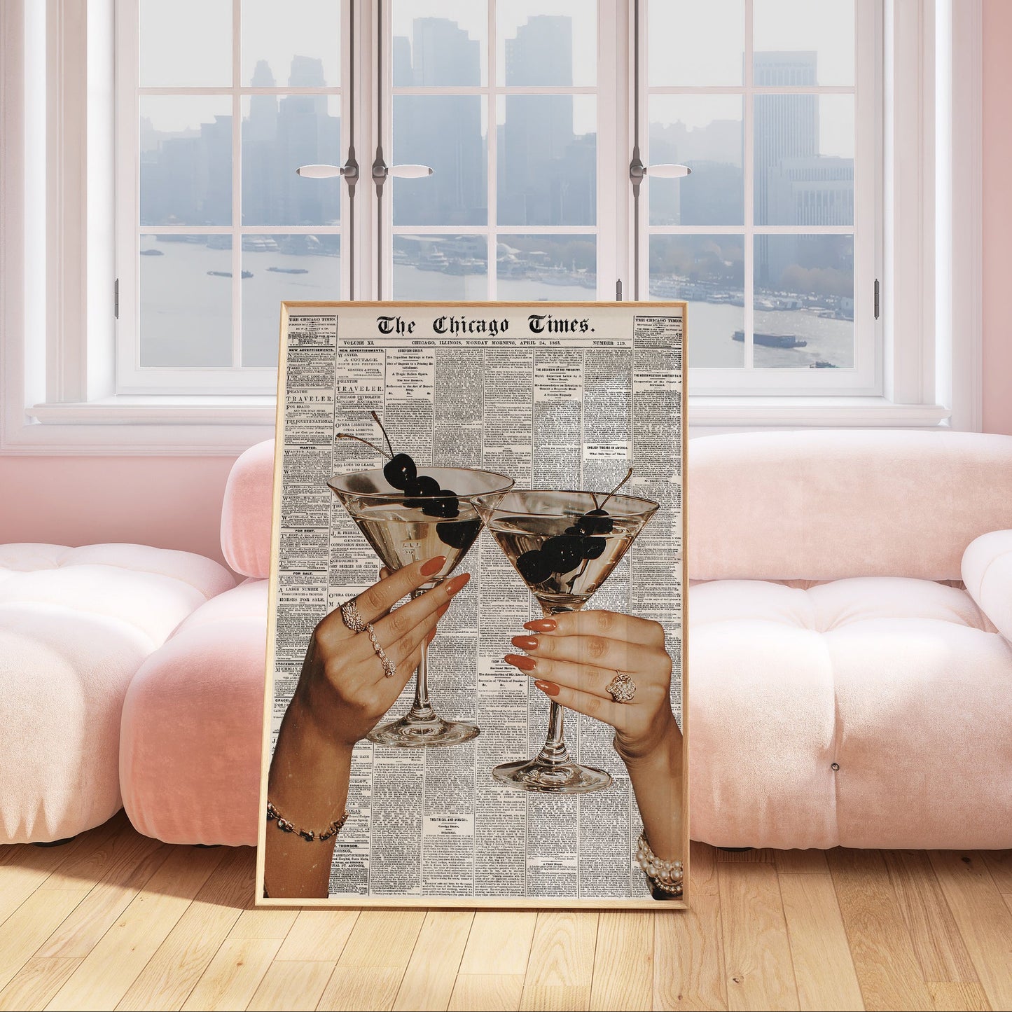 Cherry Martini Cocktail Newspaper Print - Digital Print