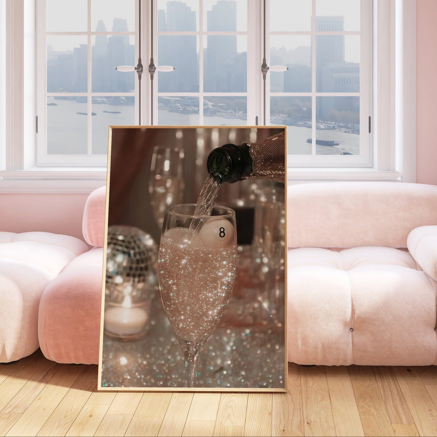 70's Style 8-Ball Glam Champagne Cocktail Print - Digital Print