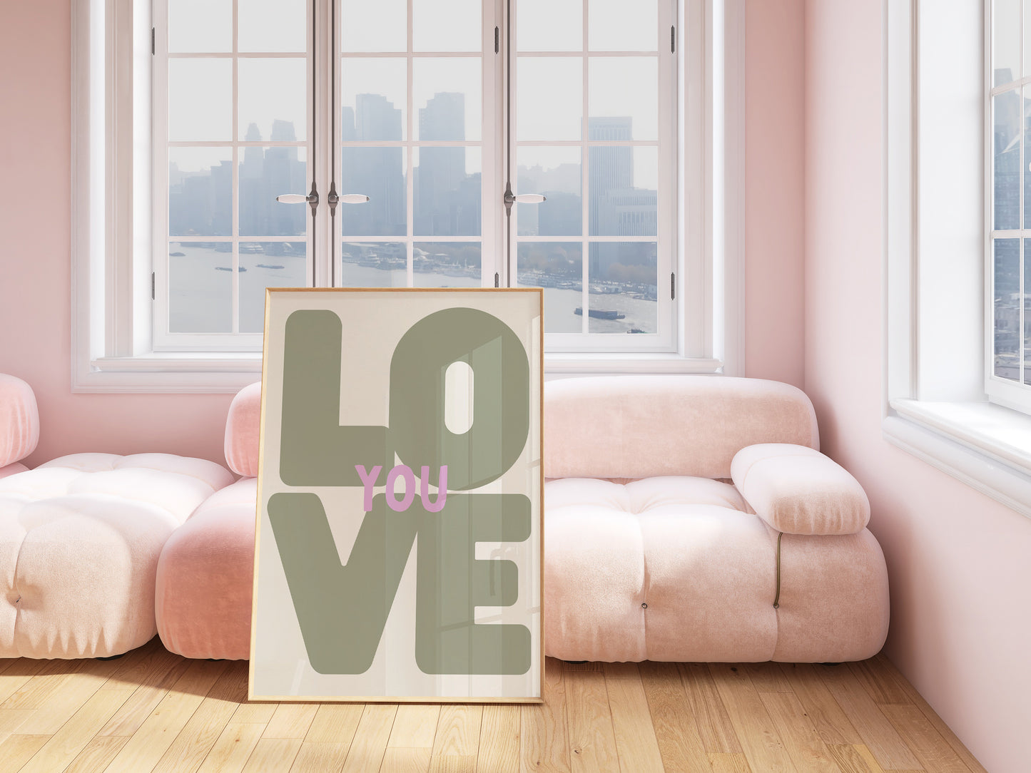 Sage Green Love You Typography Art - Digital Print