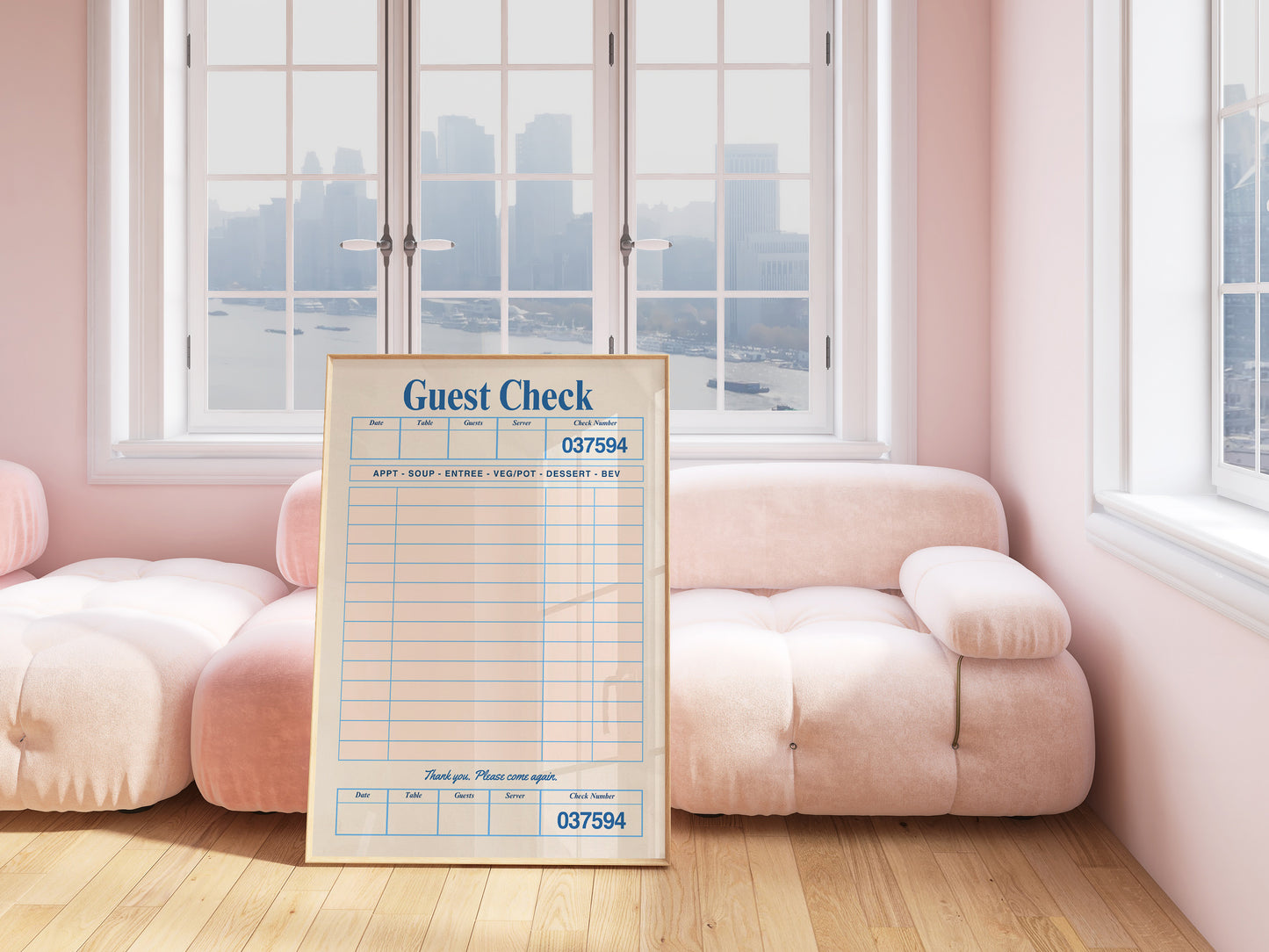 Retro Blue Blank Guest Check - Digital Print