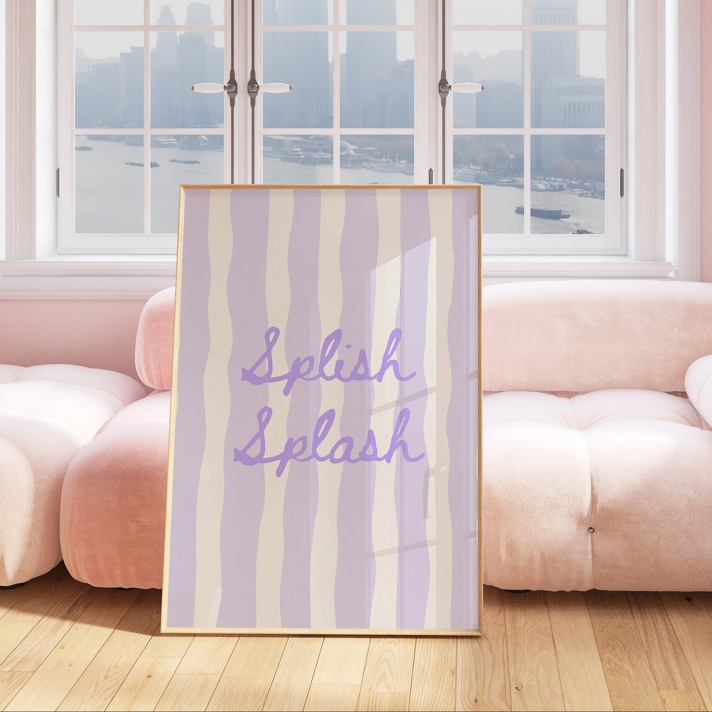 Lilac Splish Splash Striped Bathroom Print - Digital Print
