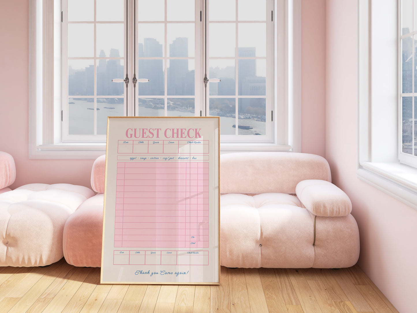 Pink Retro Blank Guest Check - Digital Print