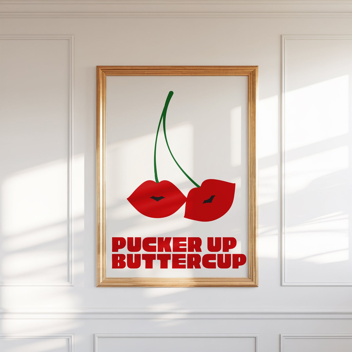 Pucker Up Buttercup Cherry Kiss Art - Digital Print