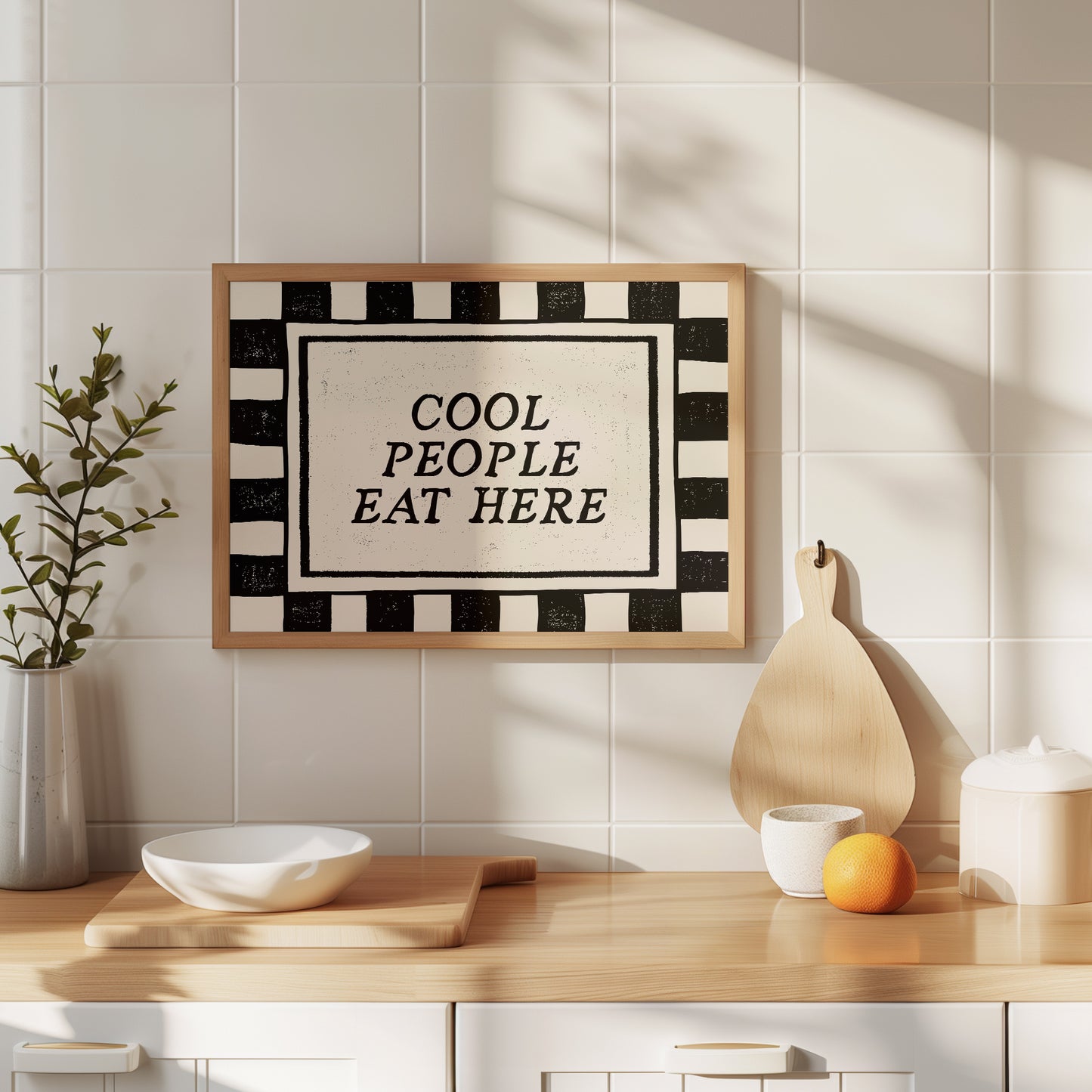 Cool People Eat Here Black & White Checkered Print - Digital Print ( Horizontal )