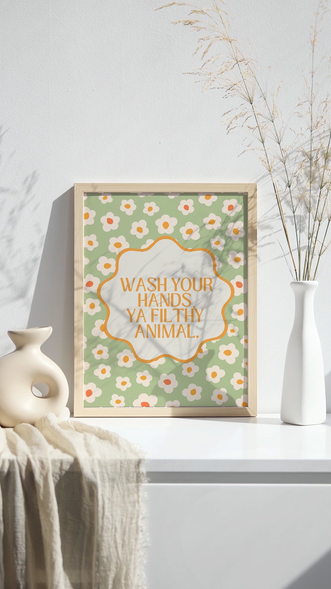 Wash Your Hands You Filthy Animal Cute Bathroom Print - Digital Print