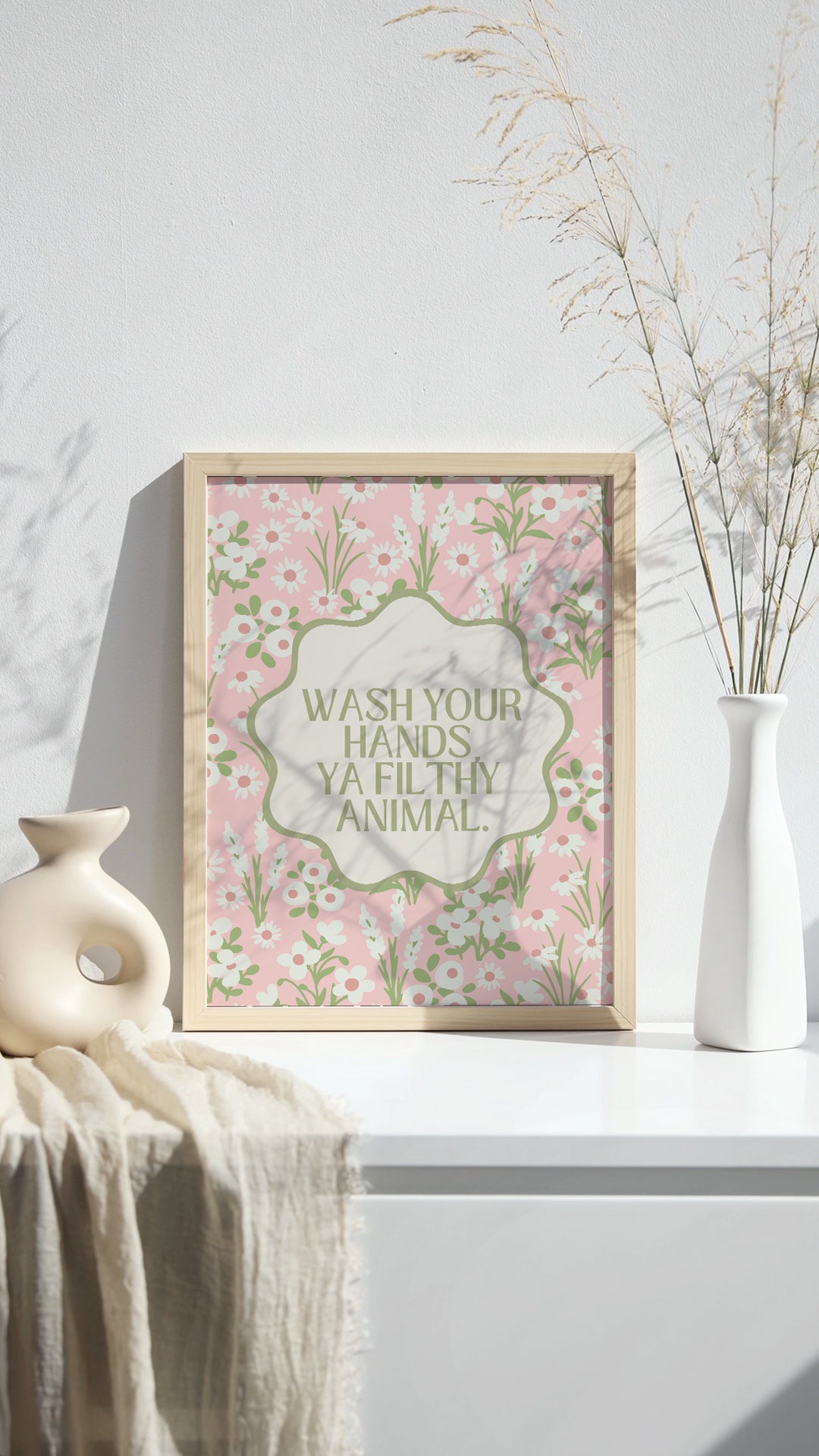 Pink Wash Your Hands You Filthy Animal Bathroom Print - Digital Print