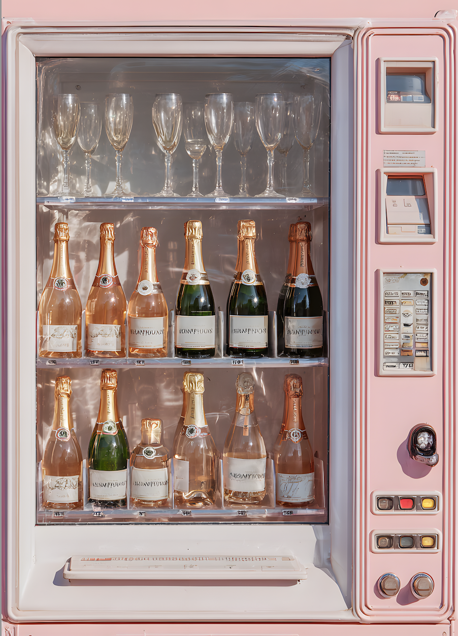 Pink Vintage Retro Champagne Vending Machine |Surrealist Art | Pink Champagne | Champagne Lover | Bar Art | Vintage Decor - Retro Wall Art