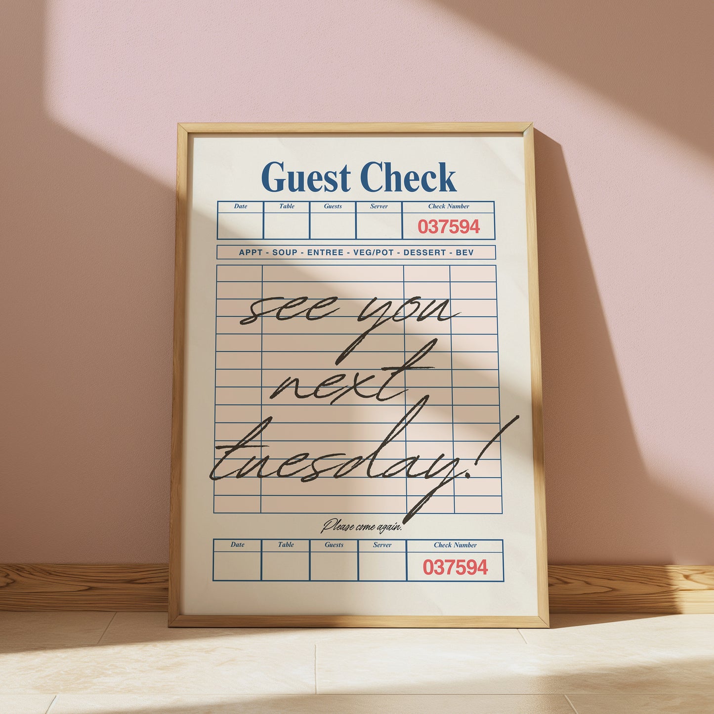 See You Next Tuesday Vintage Guest Check Poster - Digital Print
