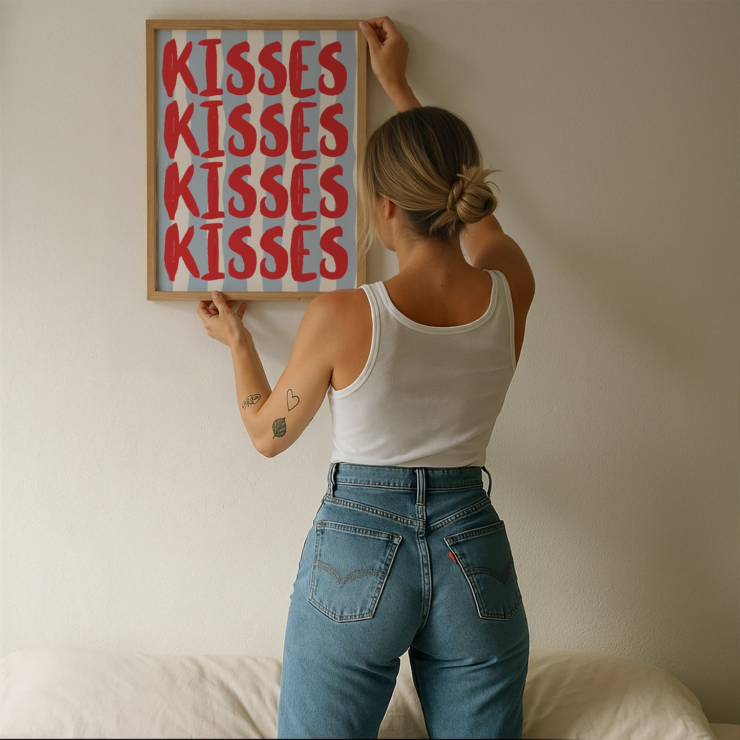 Red & Blue Striped Striped Kisses Print - Digital Print