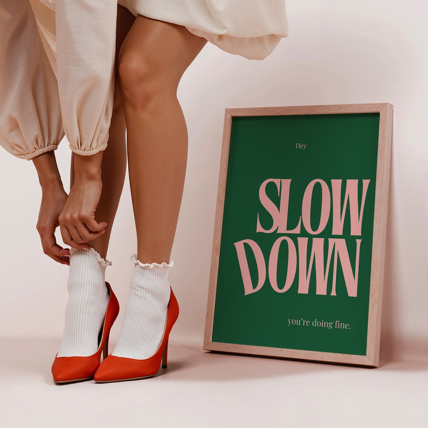 Slow Down, You Are Doing Fine Pink & Green Positivity Art - Digital Print