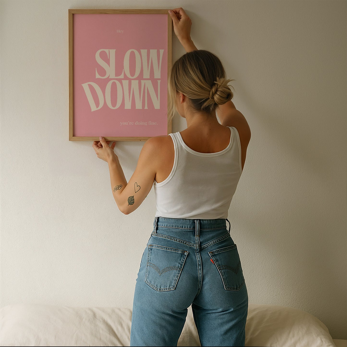 Slow Down You Are Doing Fine Pink Empowerment Art - Digital Print