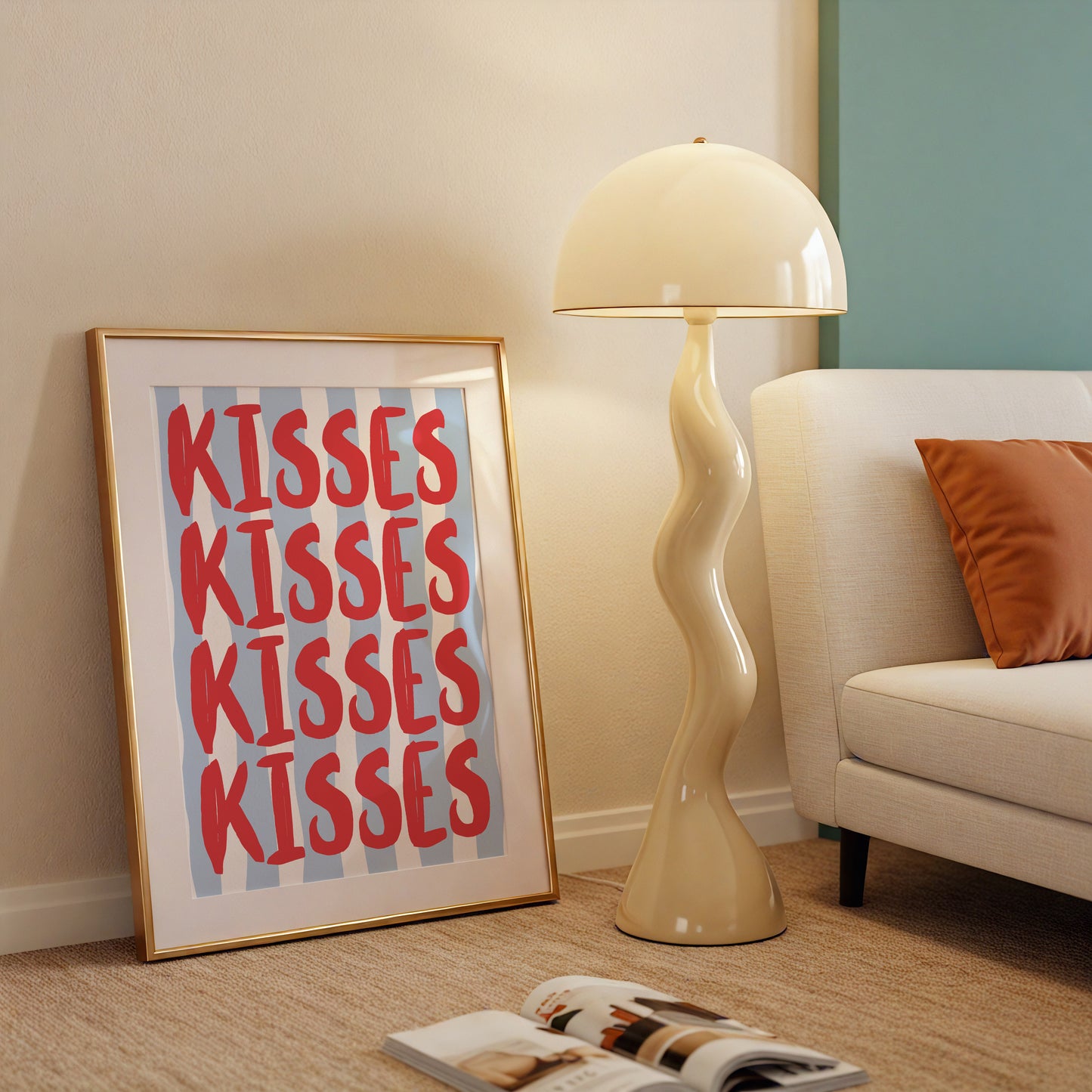 Red & Blue Striped Striped Kisses Print - Digital Print