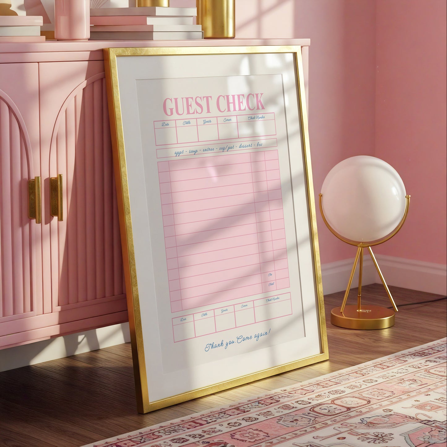 Pink Retro Blank Guest Check - Digital Print