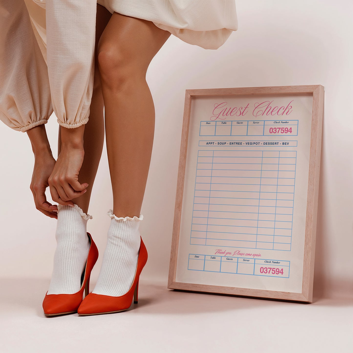 Pink Retro Blank Guest Check - Digital Print