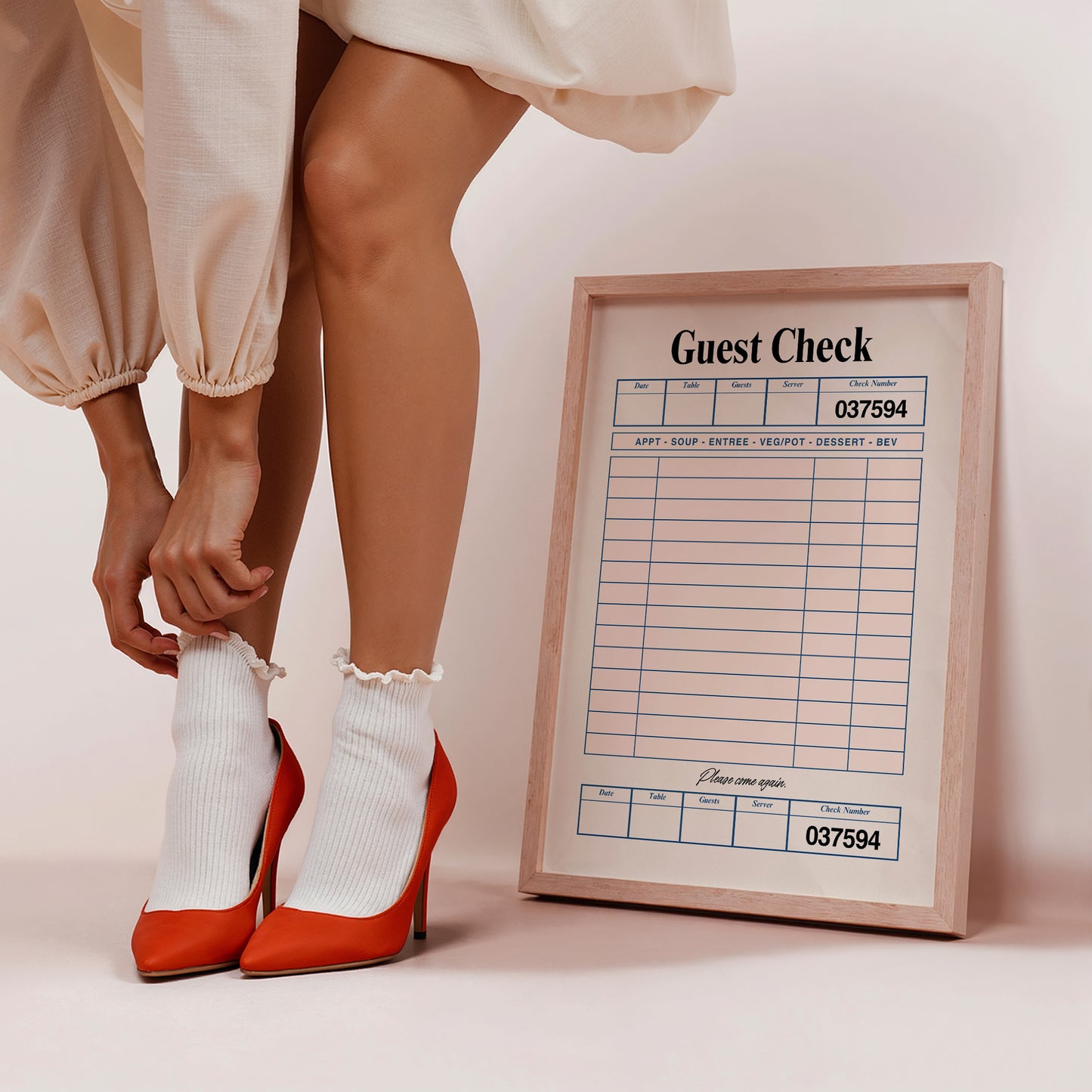 Black Retro Blank Guest Check - Digital Print