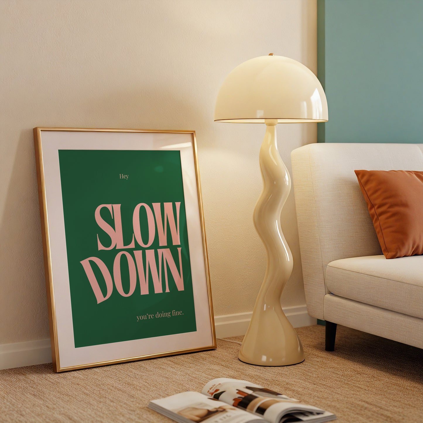 Slow Down, You Are Doing Fine Pink & Green Positivity Art - Digital Print