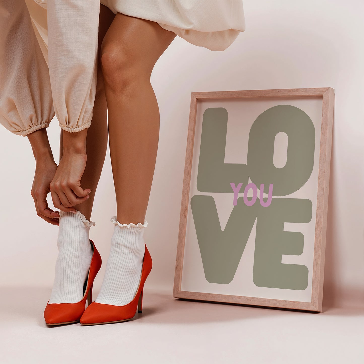 Sage Green Love You Typography Art - Digital Print