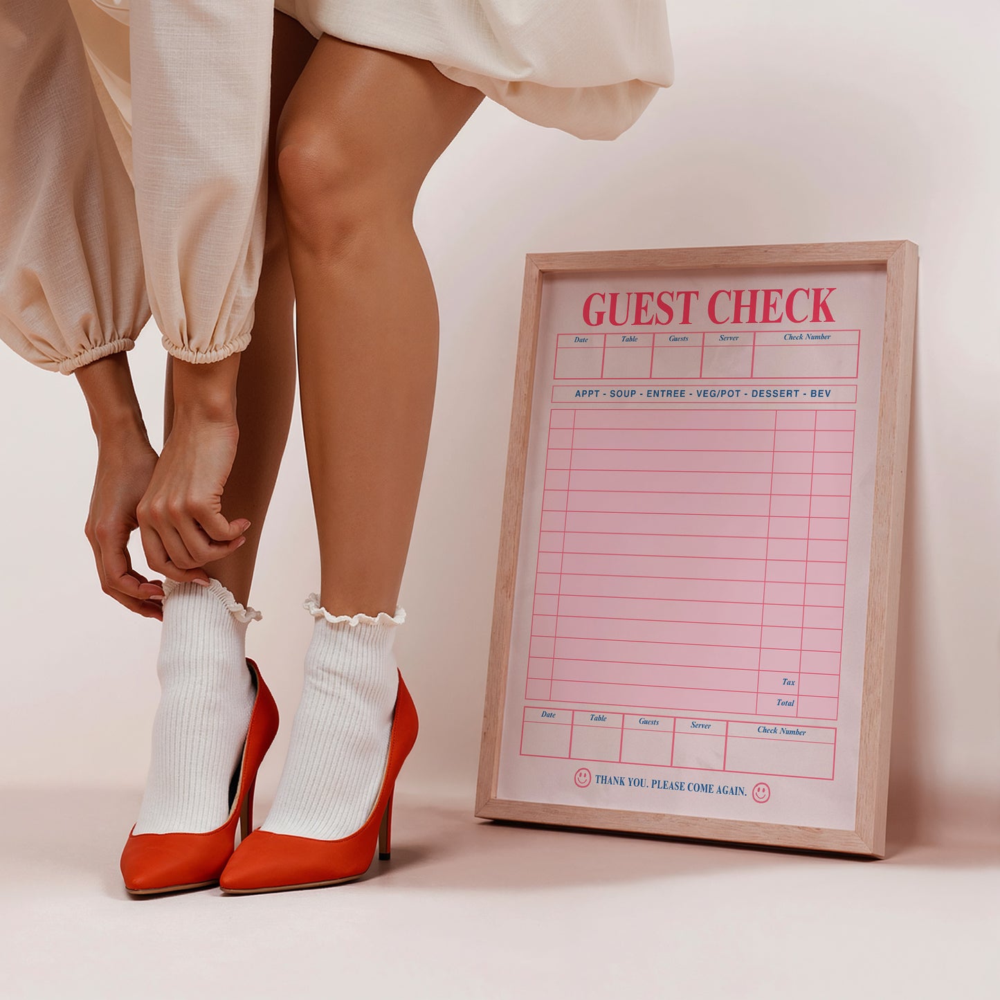 Retro Pink Blank Guest Check - Digital Print