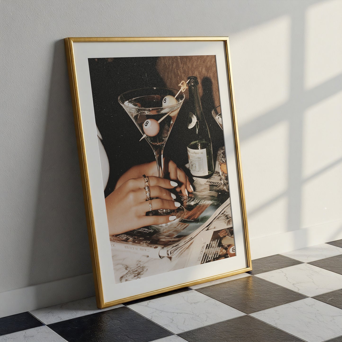 Retro Double 8-Ball Martini Cocktail Print - Digital Print
