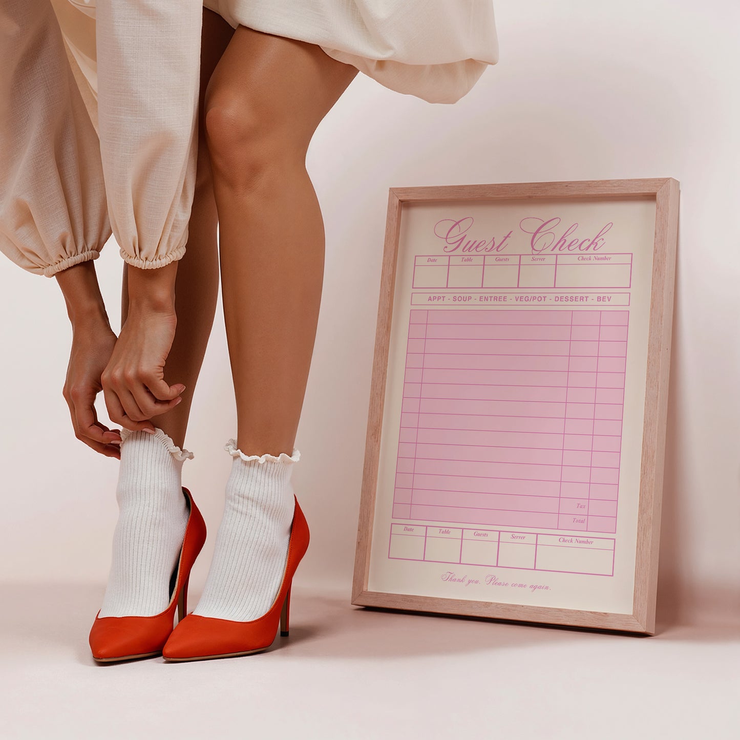 Retro Pink Blank Guest Check - Digital Print
