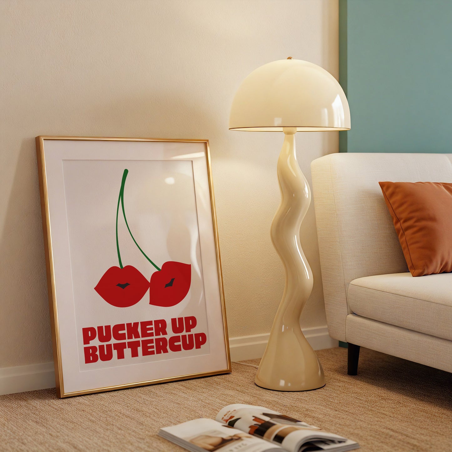 Pucker Up Buttercup Cherry Kiss Art - Digital Print