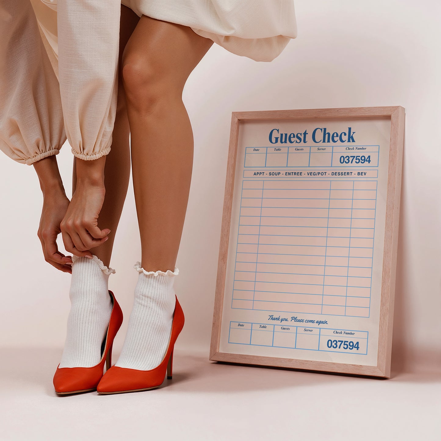 Retro Blue Blank Guest Check - Digital Print