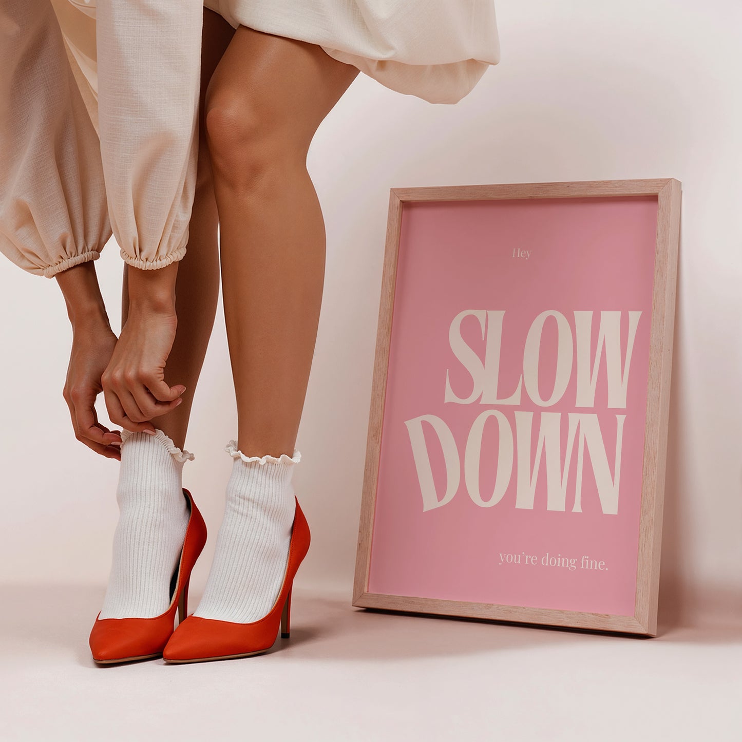 Slow Down You Are Doing Fine Pink Empowerment Art - Digital Print