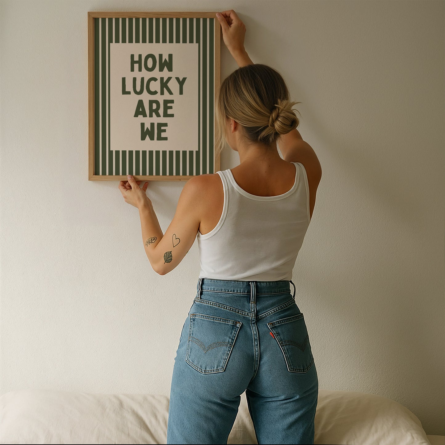 How Lucky Are We Green Striped Print - Digital Print
