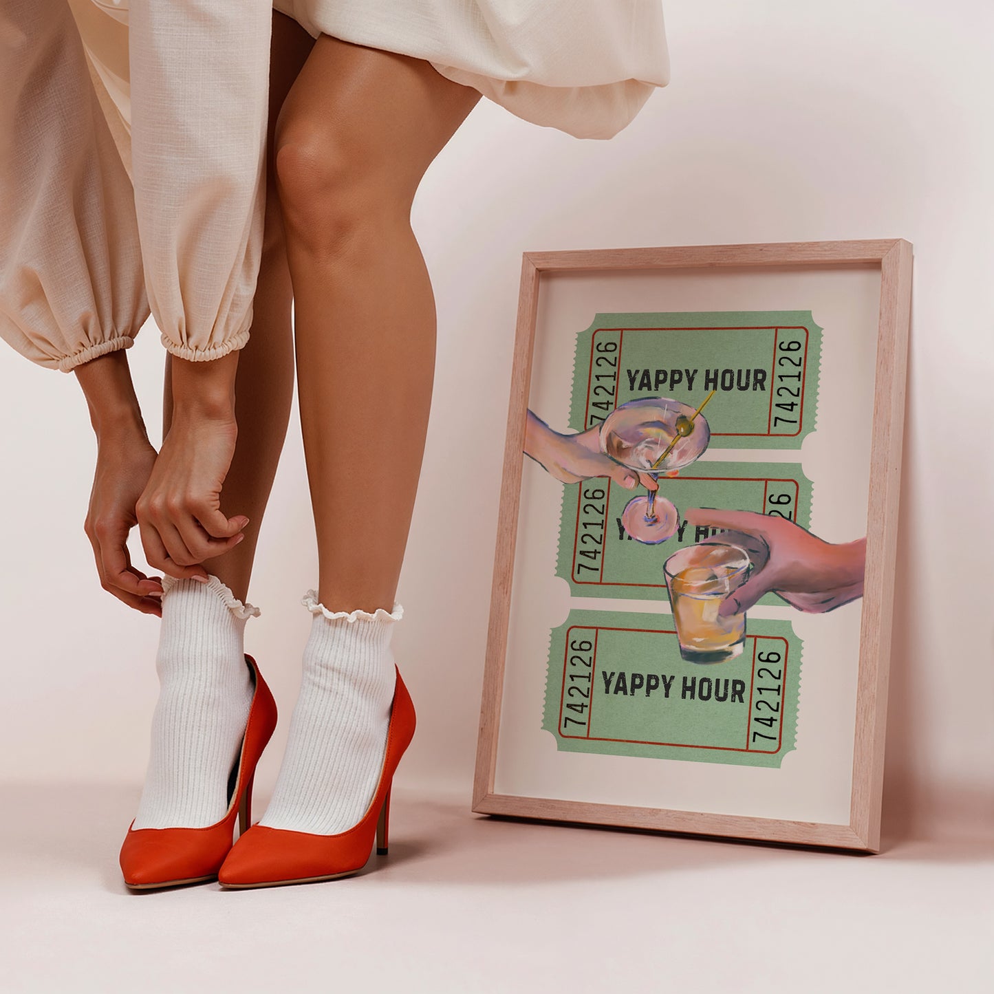 Yappy Hour Retro Drink Ticket Cocktail Art Poster - Digital Print