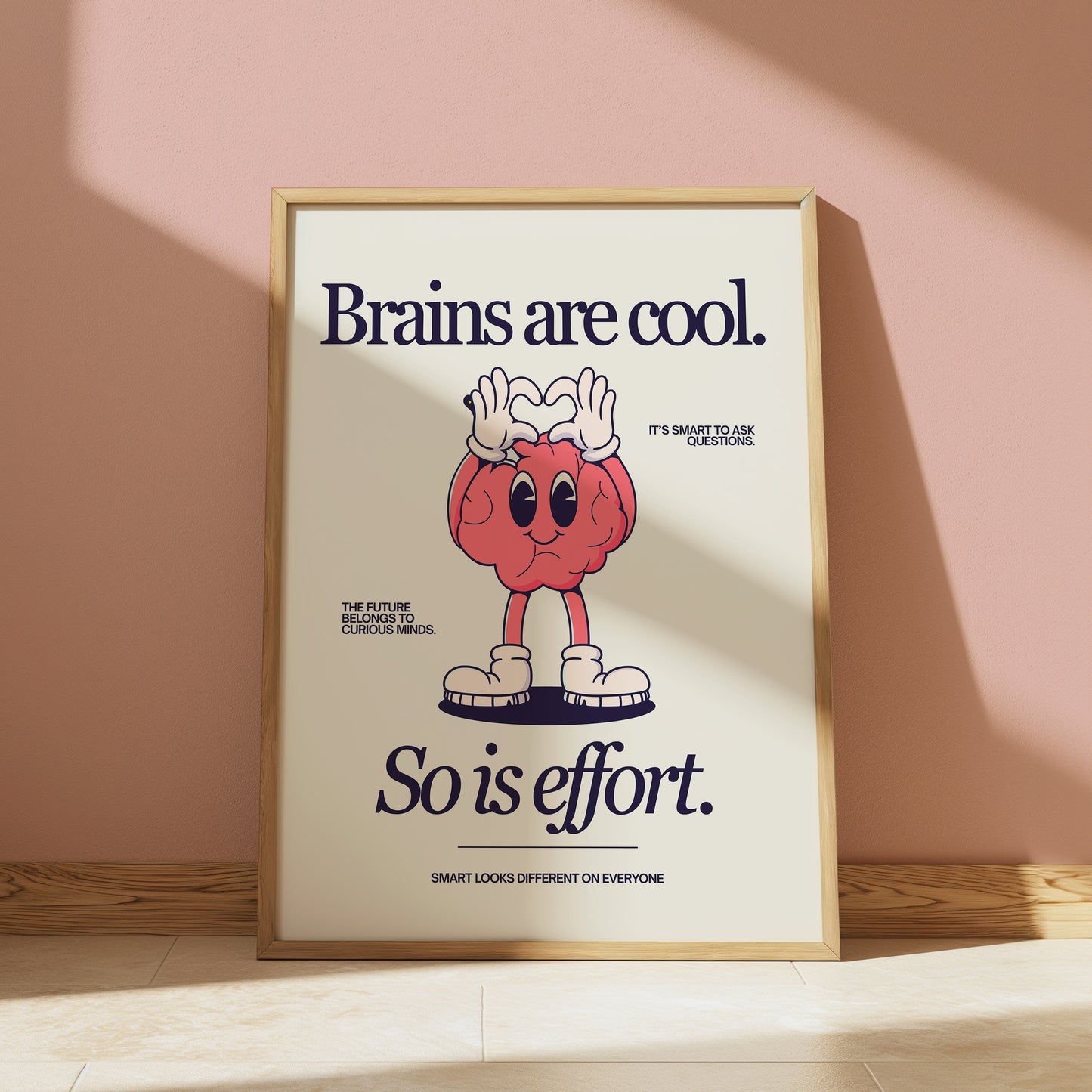 Brains Are Cool, So Is Effort Retro Character Poster - Digital Print