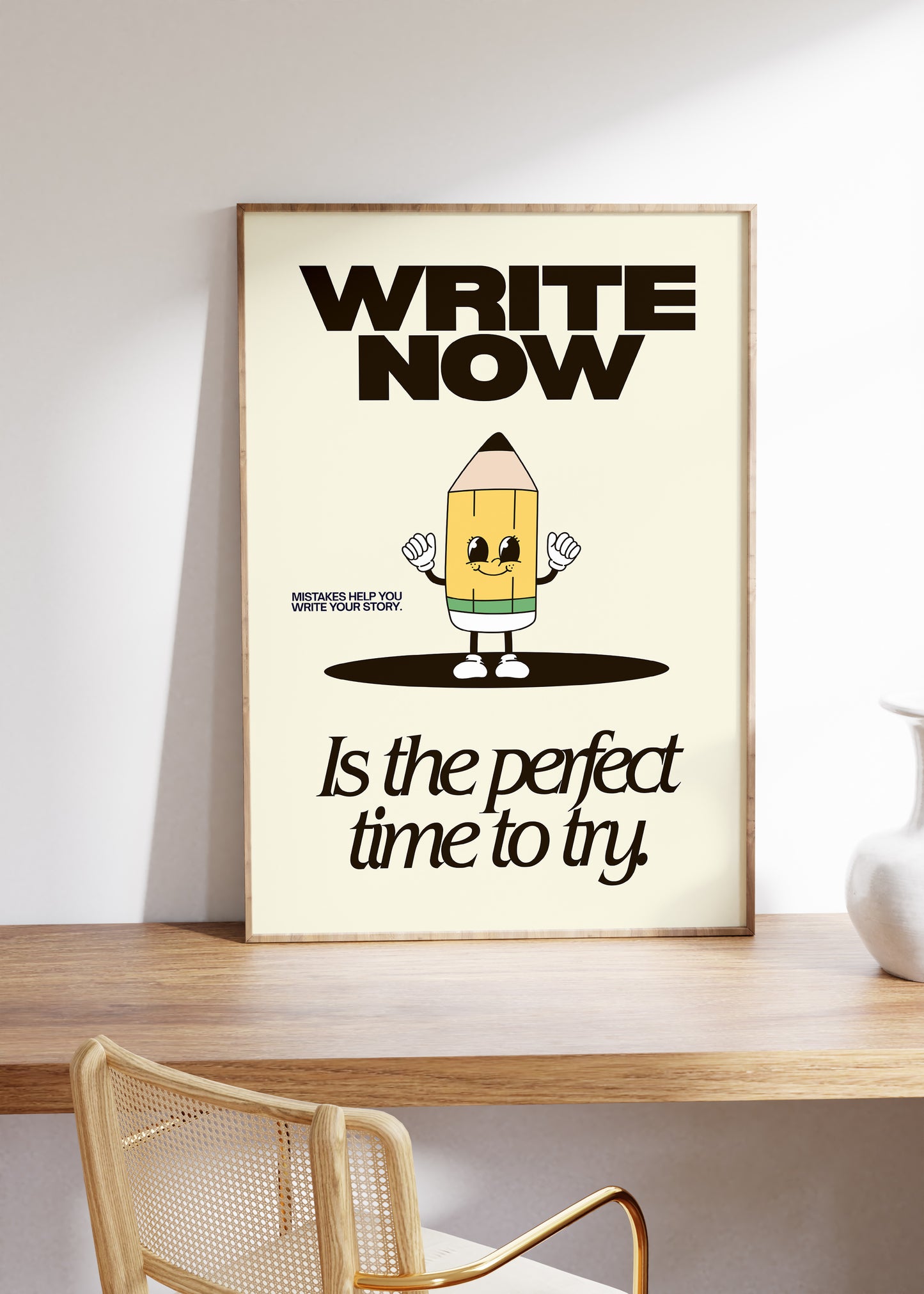 Write Now Cute Pencil Character Classroom Art - Digital Print